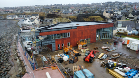 Macduff Marine Aquarium wind and watertight with cladding nearing completion